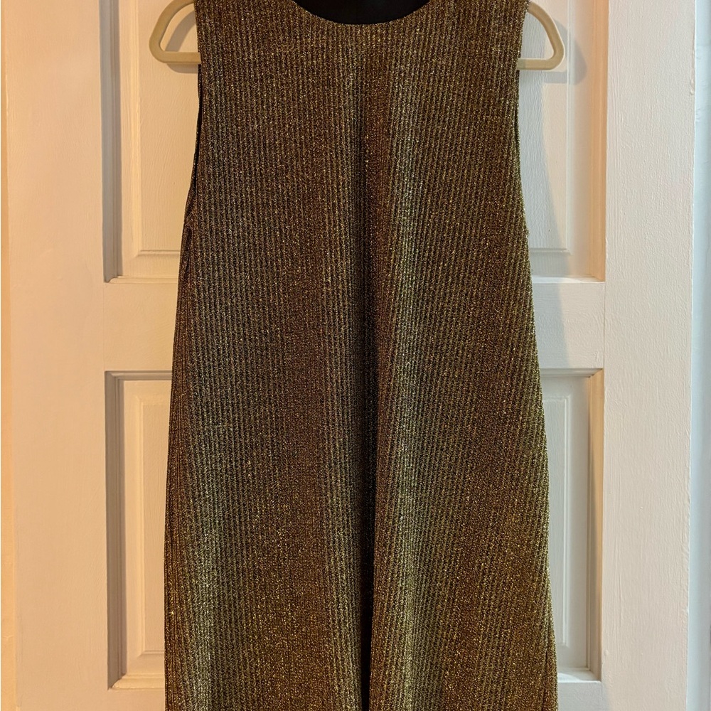 Zara Metallic Shiny Gold Ribbed Mini Dress Sleeveless Party NYE